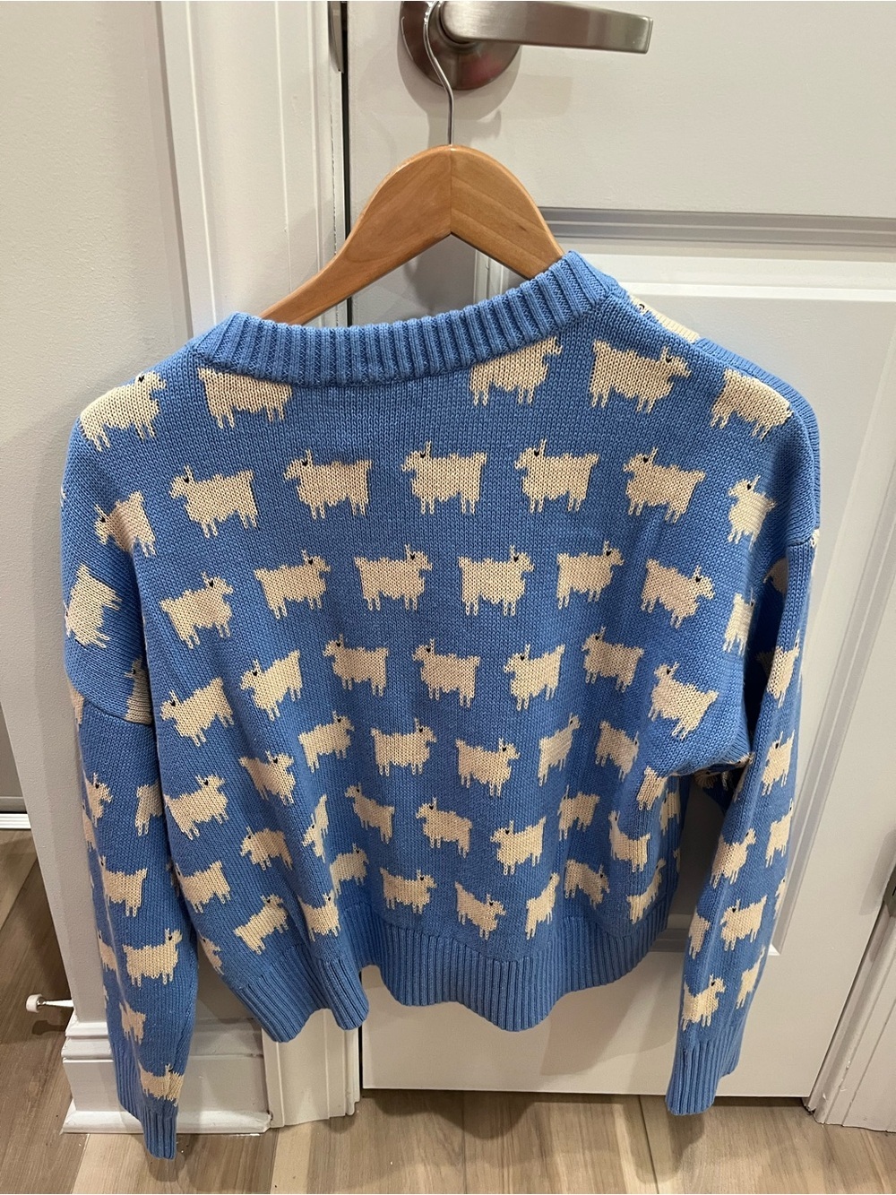 NWT Rowing Blazers Warm & Wonderful Diana Cotton Linen V-Neck Sheep Sweater Blue - Picture 9 of 10